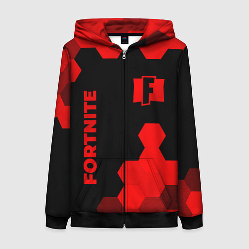 Женская толстовка на молнии Fortnite - red gradient вертикально / 3D-Черный – фото 1