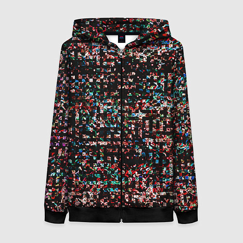 Женская толстовка на молнии Тёмный чёрно-красный мелкий квадрат / 3D-Черный – фото 1