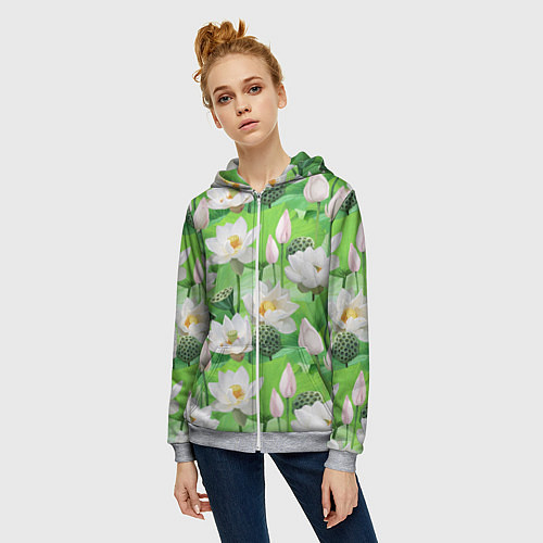 Женская толстовка на молнии Озеро лотосов / 3D-Меланж – фото 3