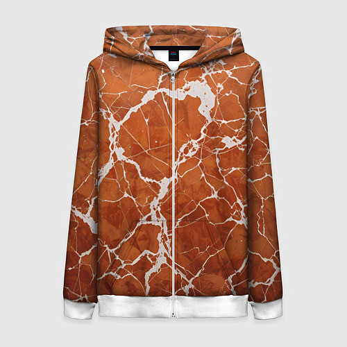 Женская толстовка на молнии Темно-оранжевый мрамор / 3D-Белый – фото 1