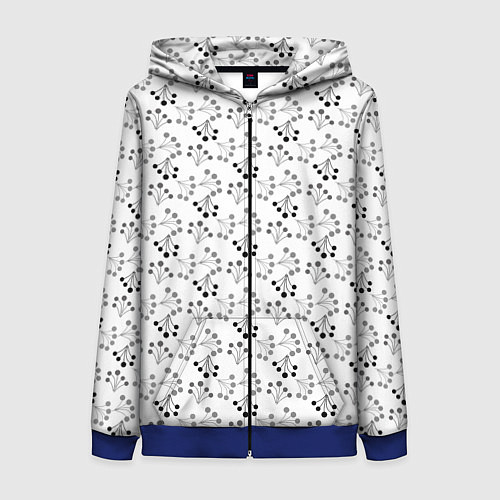 Женская толстовка на молнии Черно белый ягодный узор ретро / 3D-Синий – фото 1