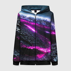 Толстовка на молнии женская Фентази город неон, цвет: 3D-черный