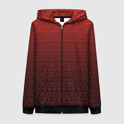 Женская толстовка на молнии Тёмно-красный цветочный орнамент градиент / 3D-Черный – фото 1