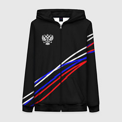 Толстовка на молнии женская Герб и полосы цветов флага на чёрном, цвет: 3D-черный