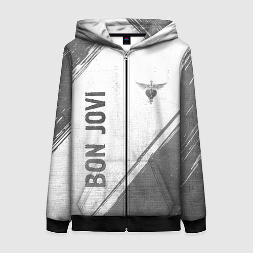 Женская толстовка на молнии Bon Jovi - white gradient вертикально / 3D-Черный – фото 1