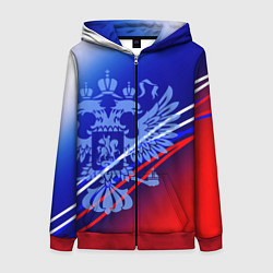 Толстовка на молнии женская Герб России и градиент бело-сине-красный, цвет: 3D-красный