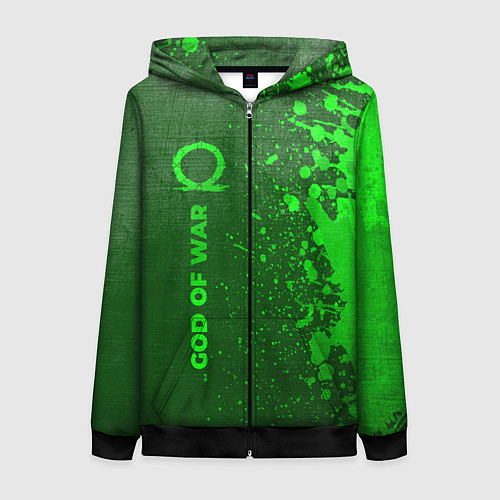 Женская толстовка на молнии God of War - green gradient по-вертикали / 3D-Черный – фото 1