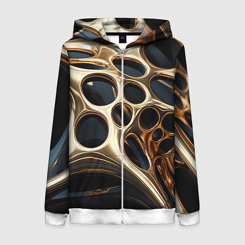 Женская толстовка на молнии Черно-золотая абстракция / 3D-Белый – фото 1