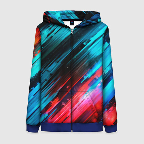 Женская толстовка на молнии Синяя и красная краска на черном / 3D-Синий – фото 1