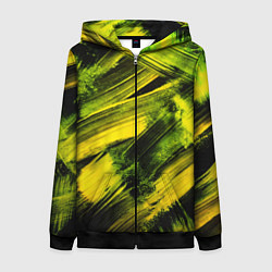 Толстовка на молнии женская Мазки краски цвета лайм, цвет: 3D-черный