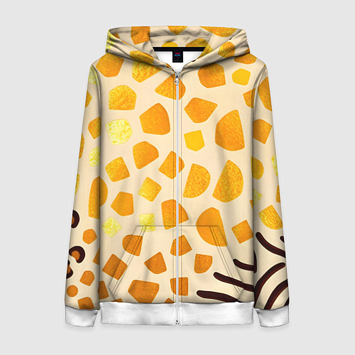 Женская толстовка на молнии Золотистые пятна жирафа / 3D-Белый – фото 1