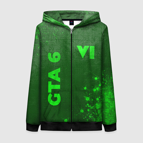 Женская толстовка на молнии GTA 6 - green gradient вертикально / 3D-Черный – фото 1