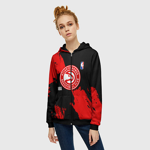 Женская толстовка на молнии Atlanta Hawks black and red / 3D-Черный – фото 3