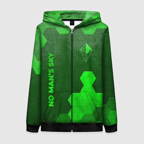 Женская толстовка на молнии No Mans Sky - green gradient вертикально / 3D-Черный – фото 1