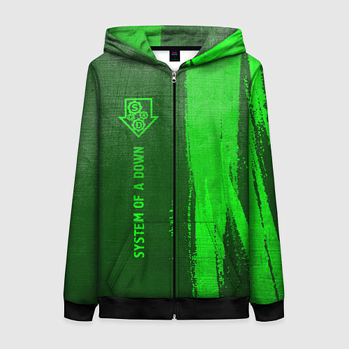 Женская толстовка на молнии System of a Down - green gradient по-вертикали / 3D-Черный – фото 1