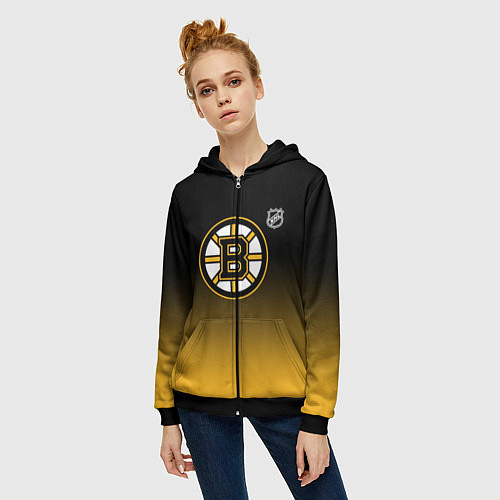 Женская толстовка на молнии Бостон Брюинз - градиент / 3D-Черный – фото 3