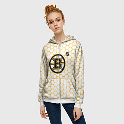 Толстовка на молнии женская Бостон Брюинз - белые соты, цвет: 3D-белый — фото 2