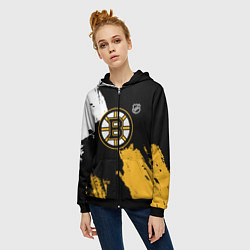 Толстовка на молнии женская Бостон Брюинз - разлитая краска, цвет: 3D-черный — фото 2