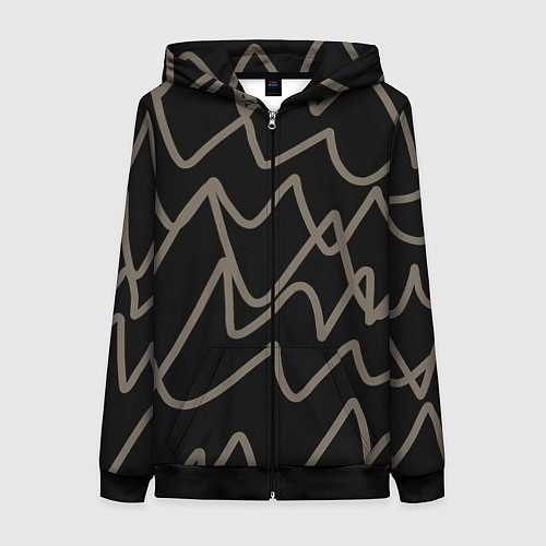 Женская толстовка на молнии Кривые рукописные линии чёрно-коричневый / 3D-Черный – фото 1