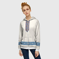 Толстовка на молнии женская Обережник - вышиванка, цвет: 3D-белый — фото 2