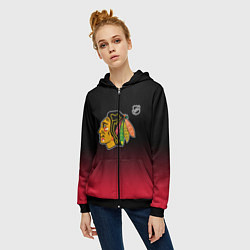 Толстовка на молнии женская Чикаго Блэкхокс - градиент, цвет: 3D-черный — фото 2