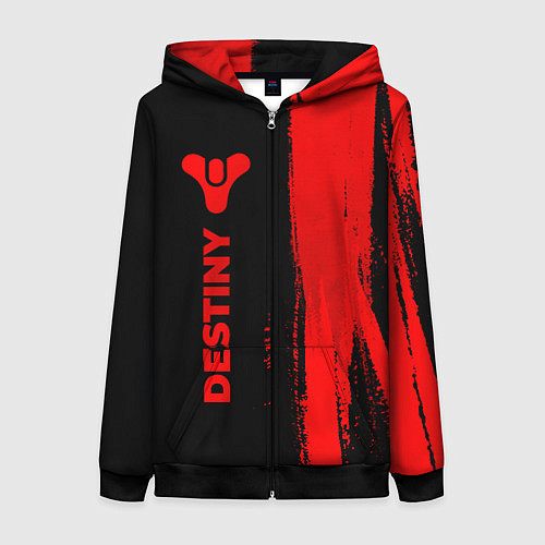 Женская толстовка на молнии Destiny - red gradient по-вертикали / 3D-Черный – фото 1