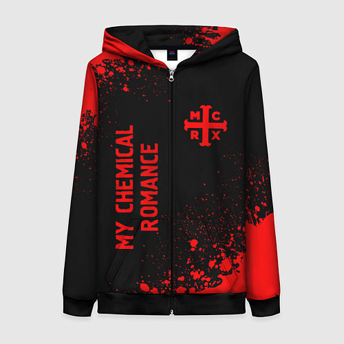 Женская толстовка на молнии My Chemical Romance - red gradient вертикально / 3D-Черный – фото 1