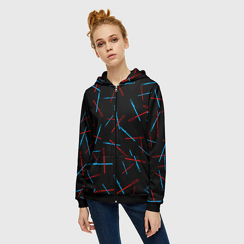 Женская толстовка на молнии Паттерн из световых мечей / 3D-Черный – фото 3