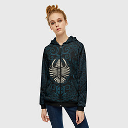 Толстовка на молнии женская Мистические вороны воины - орнамент татуировка, цвет: 3D-черный — фото 2