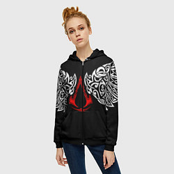 Толстовка на молнии женская Силуэт ворона - Aссасинс Крид, цвет: 3D-черный — фото 2