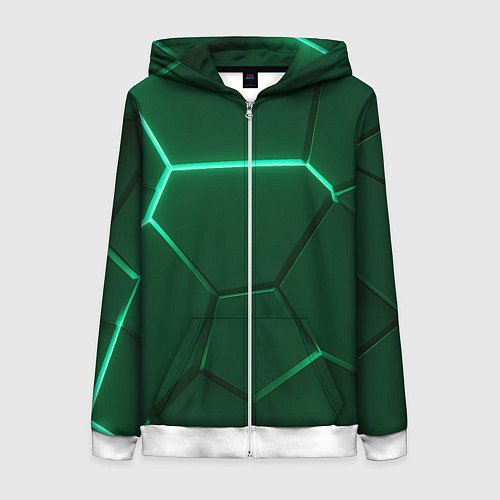 Женская толстовка на молнии Зеленые плиты с неоном / 3D-Белый – фото 1