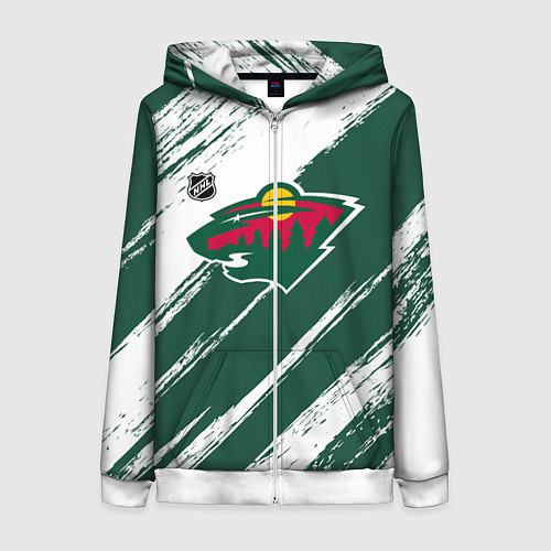Женская толстовка на молнии Миннесота Уайлд - зеленый и белый / 3D-Белый – фото 1