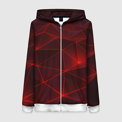 Женская толстовка на молнии Красные полигоны с неоном / 3D-Белый – фото 1