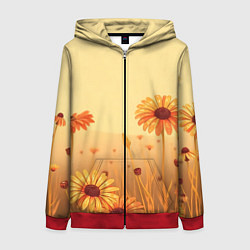 Толстовка на молнии женская Цветы на закате, цвет: 3D-красный