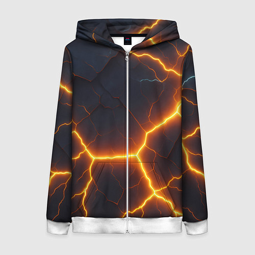 Женская толстовка на молнии Молнии и черные объемные плиты / 3D-Белый – фото 1