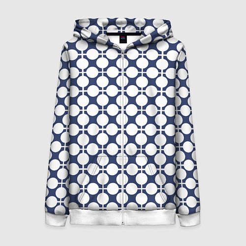 Женская толстовка на молнии Серо-белый узор в клетку и горох ретро / 3D-Белый – фото 1