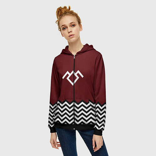 Женская толстовка на молнии Твин Пикс - лого / 3D-Черный – фото 3