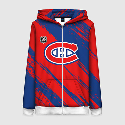 Женская толстовка на молнии Монреаль Канадиенс - брызги / 3D-Белый – фото 1