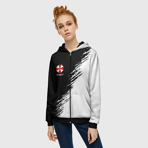 Женская толстовка на молнии Umbrella Corp - black and white / 3D-Черный – фото 3