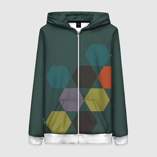 Женская толстовка на молнии Кластер зеленая ночь / 3D-Белый – фото 1