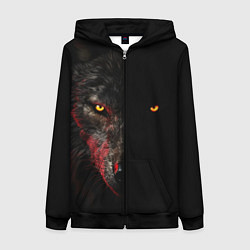 Толстовка на молнии женская Тень волка, цвет: 3D-черный