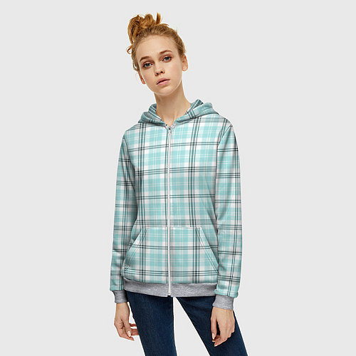 Женская толстовка на молнии Checkered light blue / 3D-Меланж – фото 3