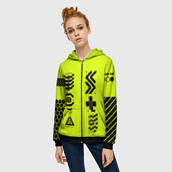 Толстовка на молнии женская Кибер текстура - ядовитая, цвет: 3D-черный — фото 2