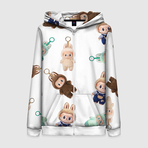 Женская толстовка на молнии Много игрушек лабубу / 3D-Белый – фото 1