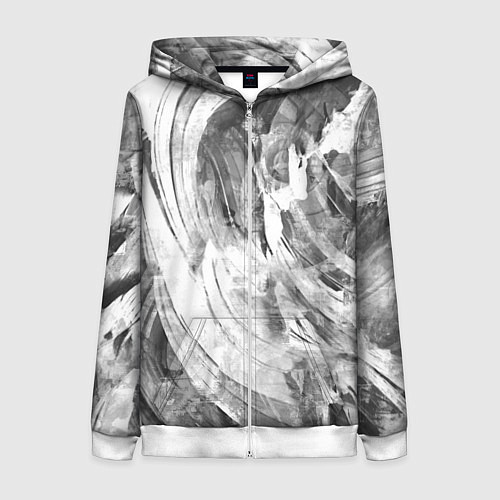 Женская толстовка на молнии Абстракция - grey and white swirls / 3D-Белый – фото 1
