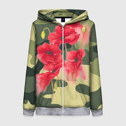 Женская толстовка на молнии Камуфляж с маками