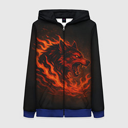 Толстовка на молнии женская Инфернальный волк, цвет: 3D-синий