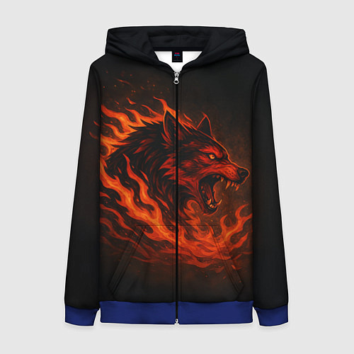 Женская толстовка на молнии Инфернальный волк / 3D-Синий – фото 1