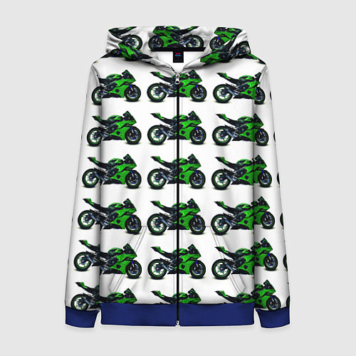 Женская толстовка на молнии Motorbike green / 3D-Синий – фото 1