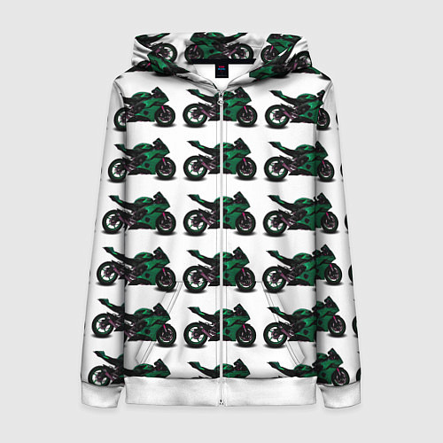 Женская толстовка на молнии Motorbike dark green / 3D-Белый – фото 1